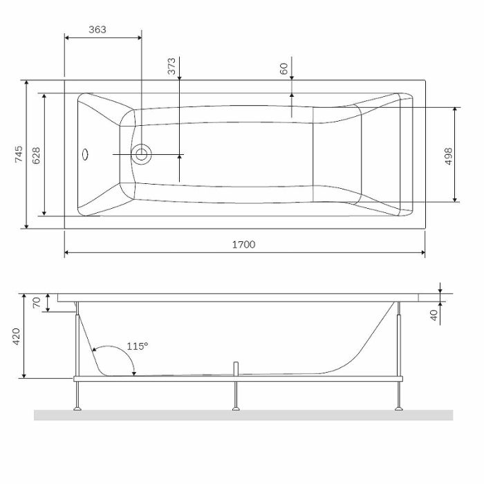 W93A-170-075W-R Gem  каркас для ванны 170х75 см