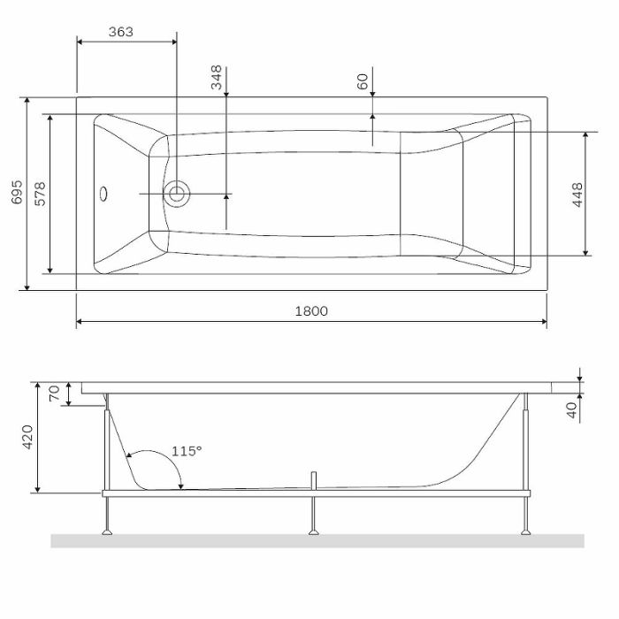 W93A-180-070W-R Gem  каркас для ванны 180х70 см