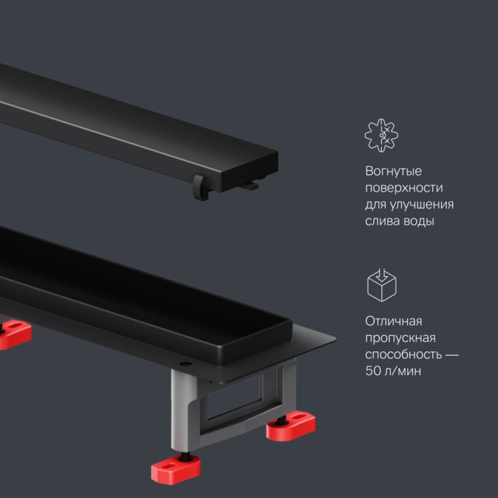 W01SC-U11-090-04BM MasterFlow Трап для душа линейный универс затвор Tile 90см цвет черн мат