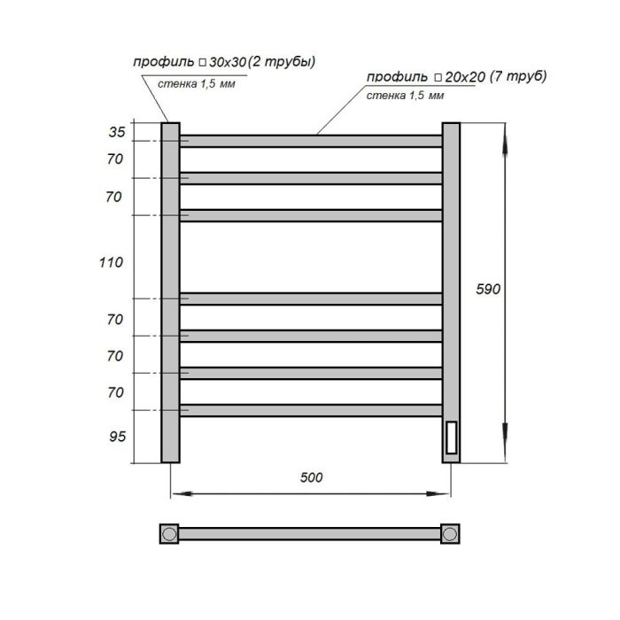 Электрический полотенцесушитель Point Вега PN71856B П7 500x590 диммер справа Черный