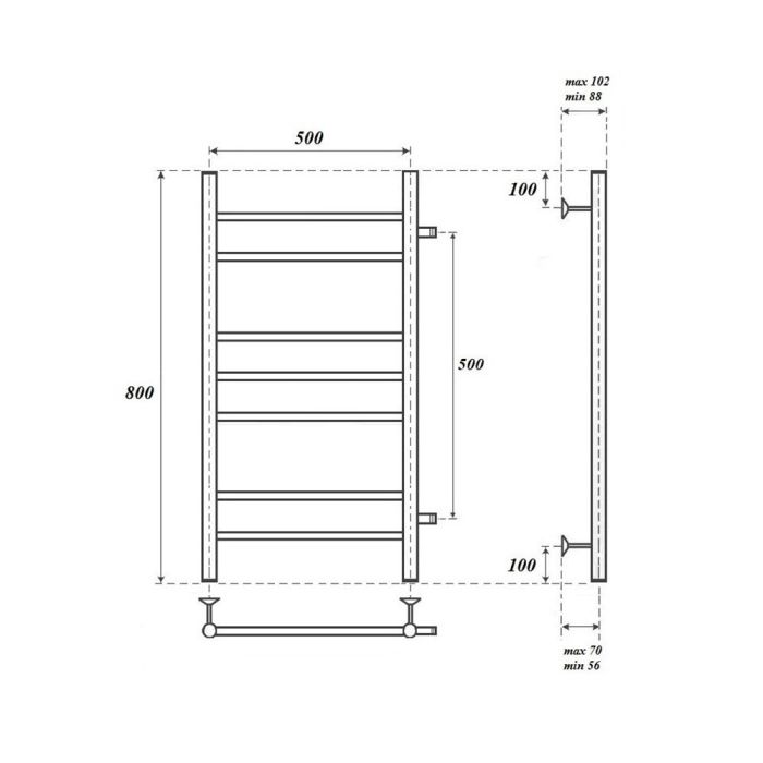 Водяной полотенцесушитель Point Аврора PN10558 П7 500x800 с боковым подключением Хром