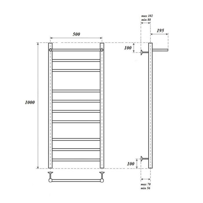 Водяной полотенцесушитель Point Аврора PN10150P П9 500x1000 с полкой Хром