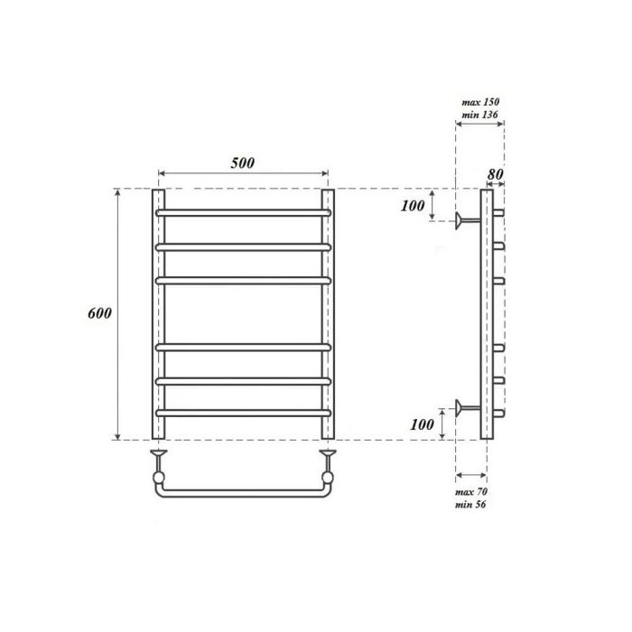 Водяной полотенцесушитель Point Нептун PN09156 П6 500x600 Хром