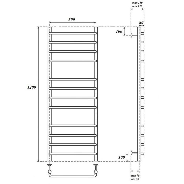 Водяной полотенцесушитель Point Нептун PN09152 П12 500x1200 Хром