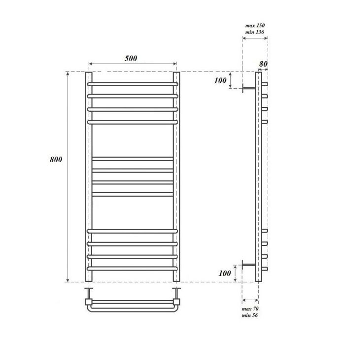 Водяной полотенцесушитель Point Омега PN90158S П12 500x800 Хром