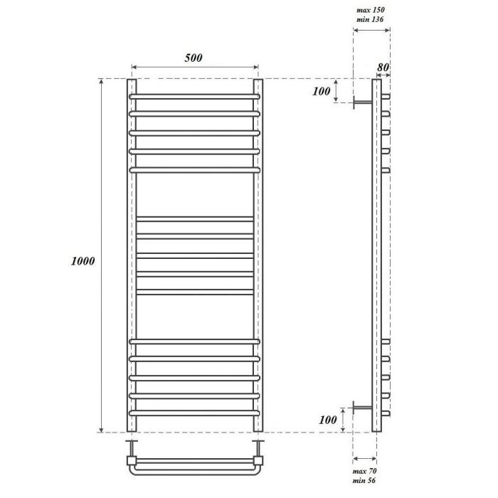 Водяной полотенцесушитель Point Омега PN90150S П15 500x1000 Хром