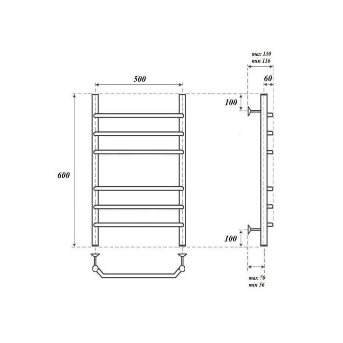 Электрический полотенцесушитель Point Венера PN07156E П6 500x600 левый/правый Хром