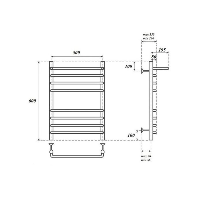 Электрический полотенцесушитель Point Нептун PN09156SPE П7 500x600 с полкой левый/правый Хром