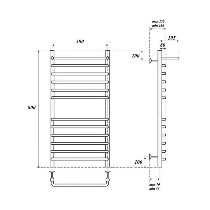 Электрический полотенцесушитель Point Нептун PN09158SPE П11 500x800 с полкой левый/правый Хром