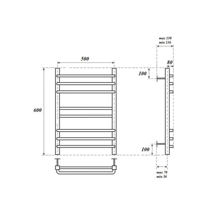 Электрический полотенцесушитель Point Омега PN90156SE П8 500x600 левый/правый Хром