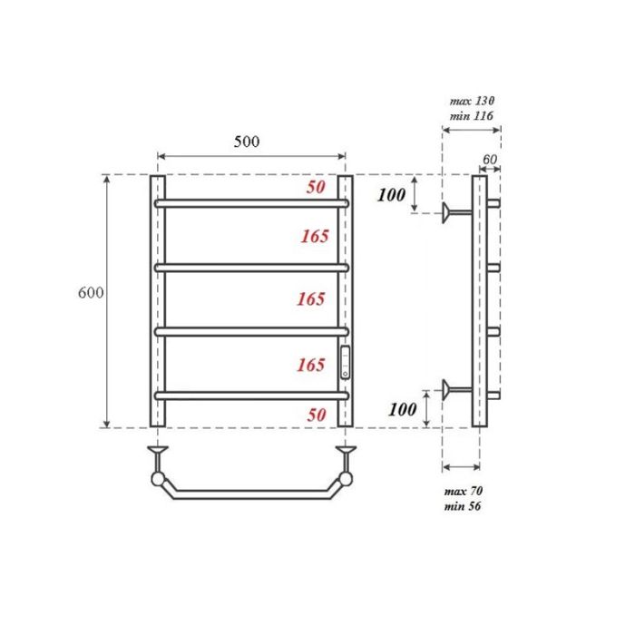 Электрический полотенцесушитель Point Виктория PN06856 П4 500x600 диммер справа Хром