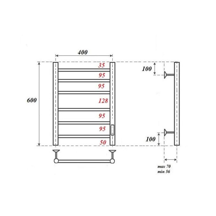 Электрический полотенцесушитель Point Аврора PN10846 П6 400x600 диммер справа Хром