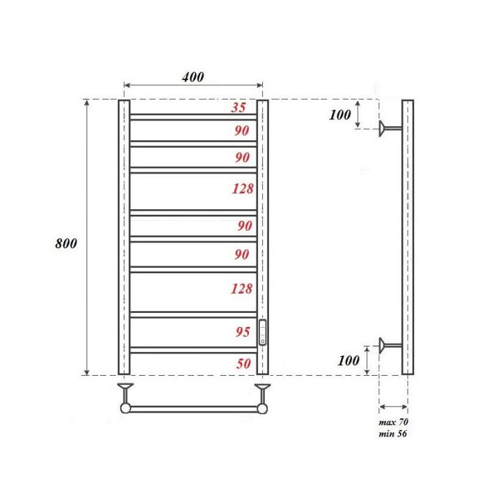 Электрический полотенцесушитель Point Аврора PN10848 П8 400x800 диммер справа Хром