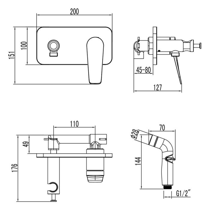 Гигиенический душ со смесителем Lemark Bronx LM3720BL Черный