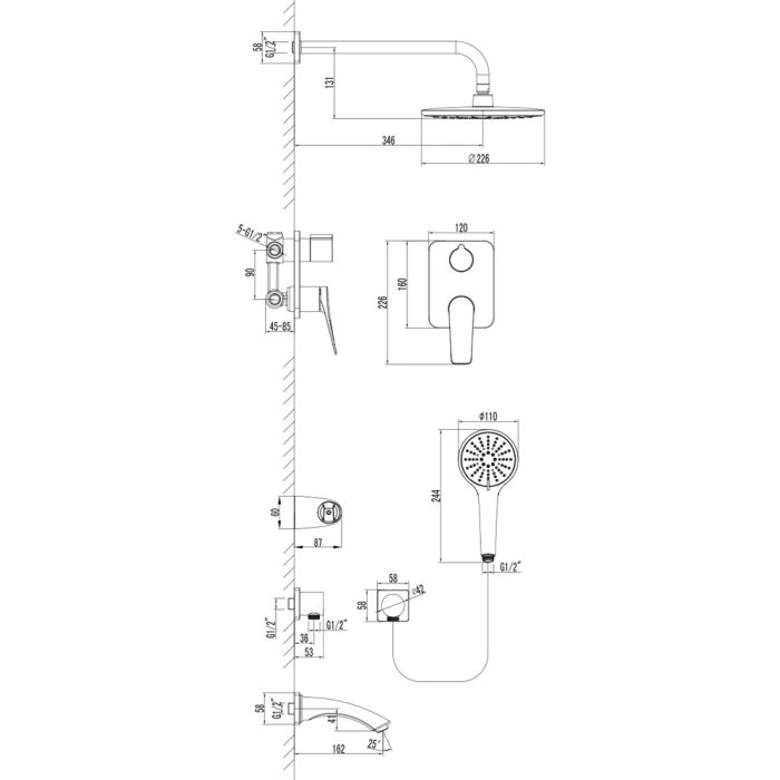 Душевая система Lemark Bronx LM3722BL, Черная