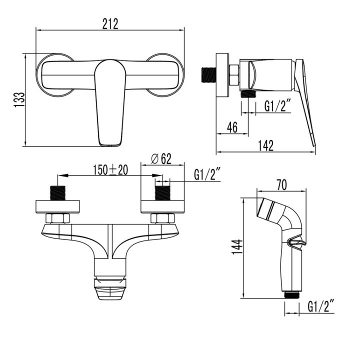 Гигиенический душ со смесителем Lemark Bronx LM3718GM, Графит