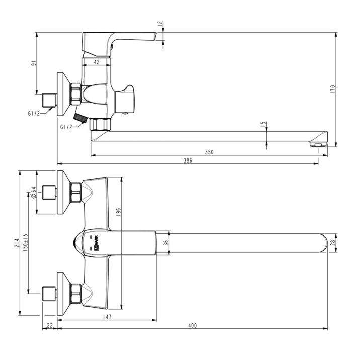 Смеситель для ванны Lemark Ursus LM7251BL универсальный Черный