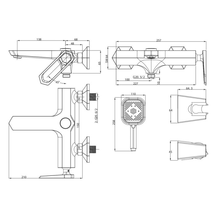 Смеситель для ванны Lemark Prizma LM3914C, Хром