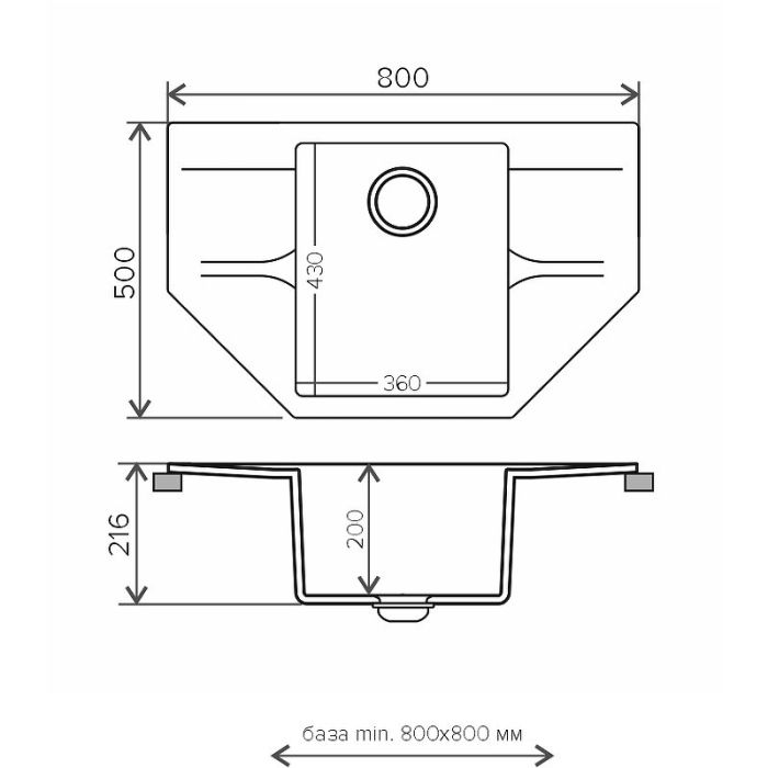 Кухонная мойка Polygran Riff-800 №16 679078 Черная