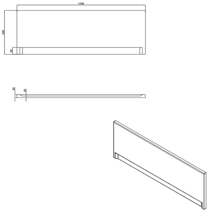 Фронтальная панель для ванны Cersanit Universal Type 1 170 63328 Белая