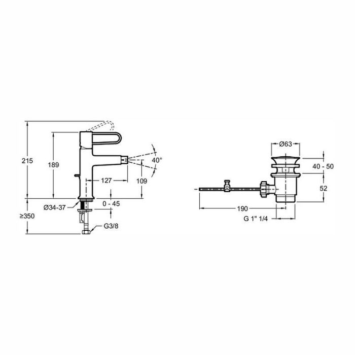 E21033-BL-CP ODEON RIVE GAUCHE cмеситель для биде корпус хром, ручка черная