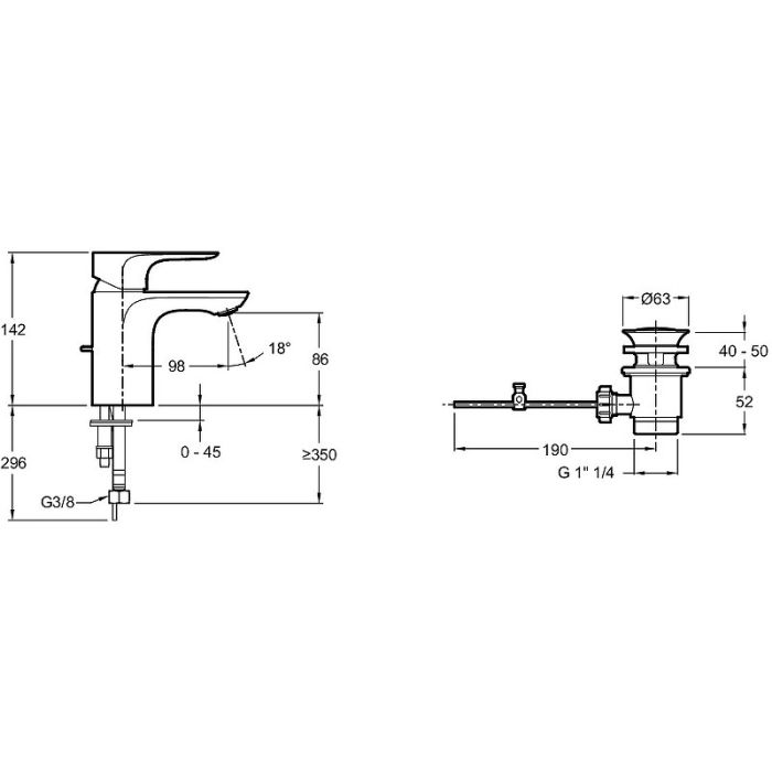 Смеситель для раковины Jacob Delafon Aleo E72275-4-CP