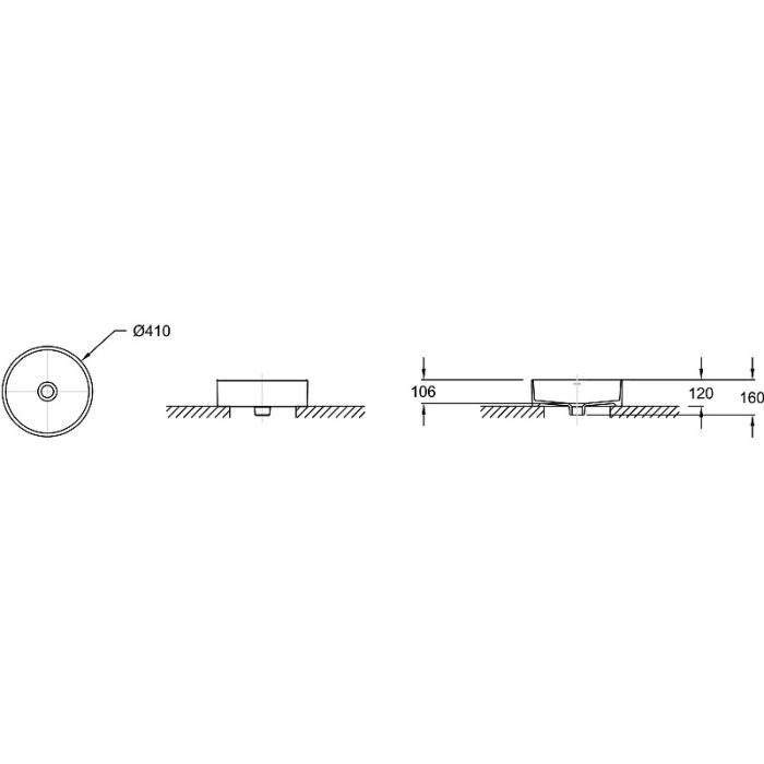 E90012-0 Delta Pure раковина, диаметр 41 см, без отверстия перелива, цвет белый