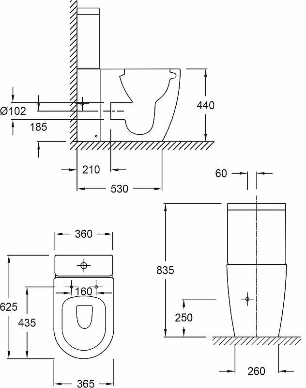 UJAK102-0 Soprano чаша напольного унитаза c технологией Rimless 36 см*62,5 см, белый