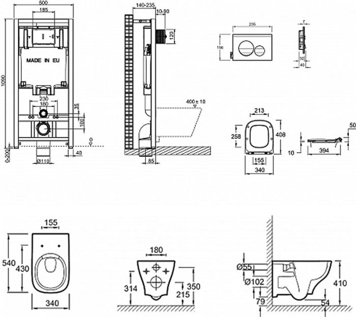 Комплект Jacob Delafon Struktura E21750RU-00 кнопка черная