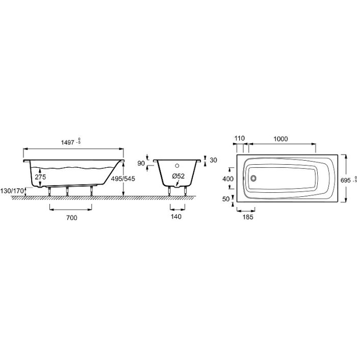 Акриловая ванна Jacob Delafon Patio 150x70 E6810RU-01