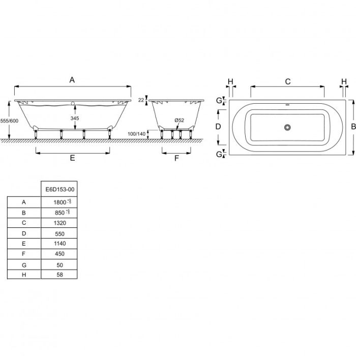 Акриловая ванна Jacob Delafon Odeon Rive Gauche 180x80 E6D153-00