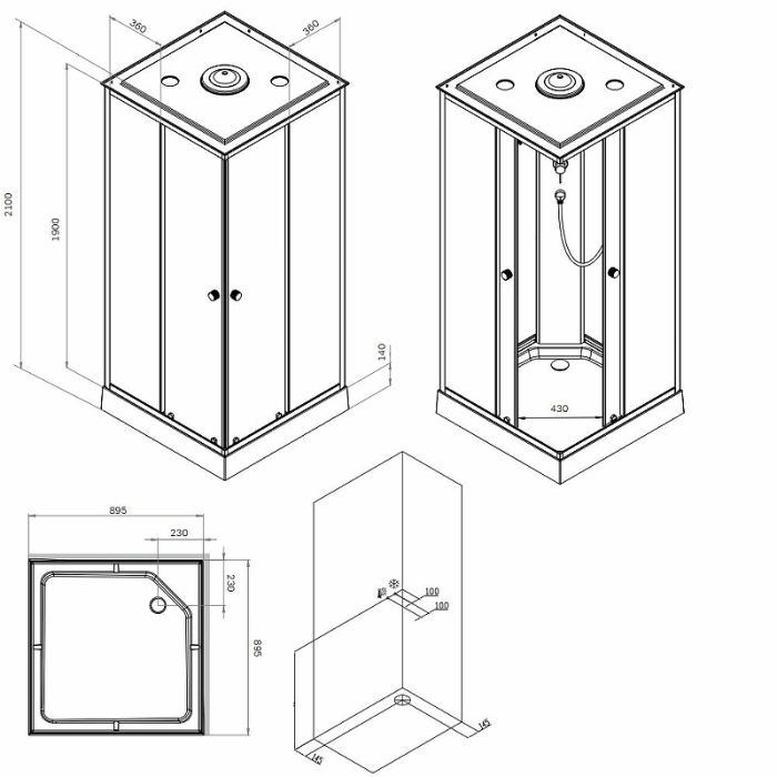 W94C-403-090MT X-Joy Square кабина душевая  90x90,  профиль мат.хром, стекло прозрачное