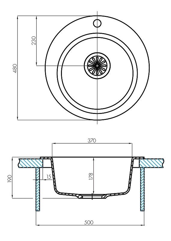 Мойка кухонная Акватон Иверия круглая 480мм графит 1A711032IV210