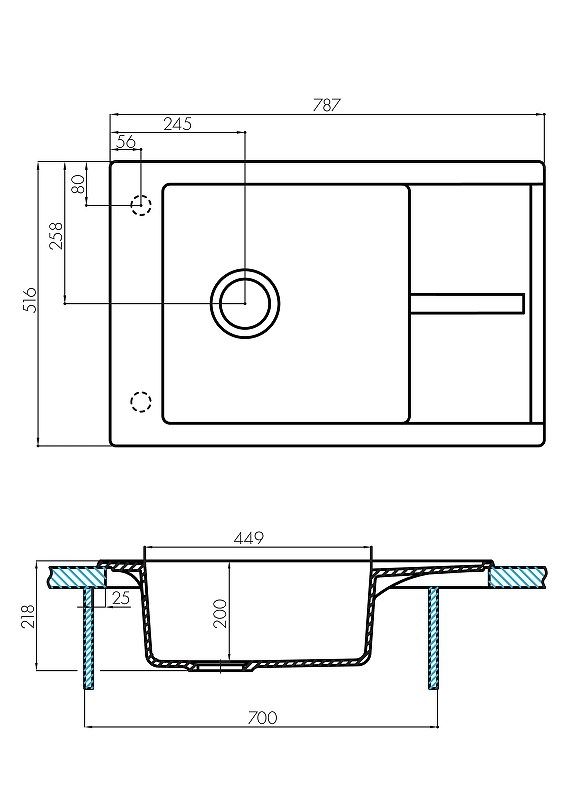 Мойка кухонная Акватон Делия 78 графит 1A715132DE210