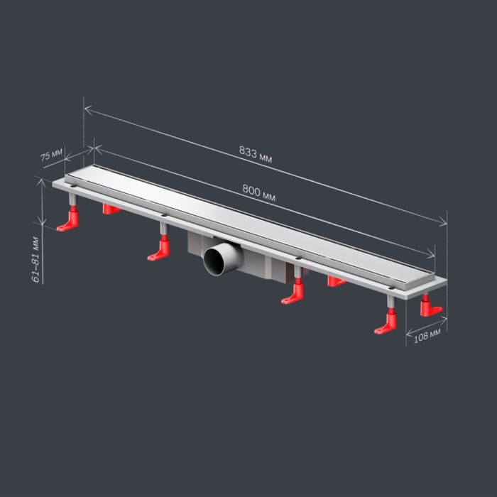 W02SC-U11-080-04SB PrimeFlow Трап для душа линейный универс затвор Tile 80см цвет сталь мат