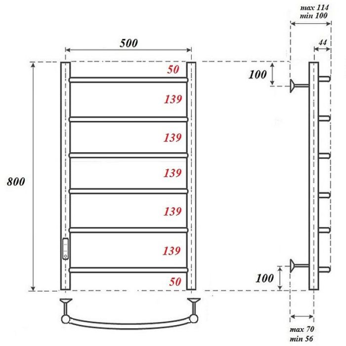 Электрический полотенцесушитель Point Афина PN04758B П6 500x800 диммер слева Черный