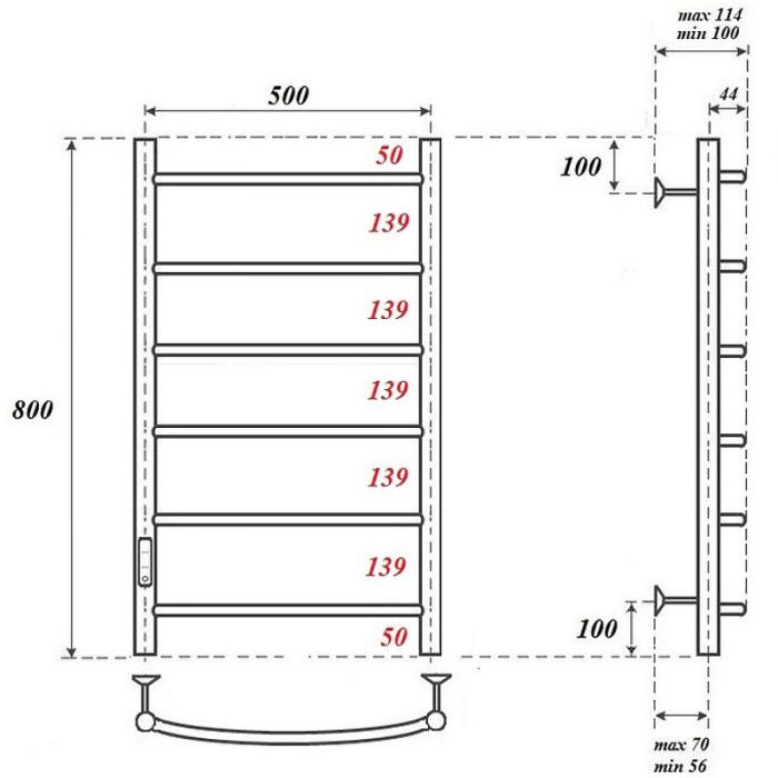 Электрический полотенцесушитель Point Афина PN04758W П6 500x800 диммер слева Белый