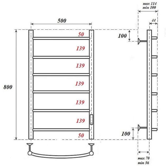 Электрический полотенцесушитель Point Афина PN04858B П6 500x800 диммер справа Черный