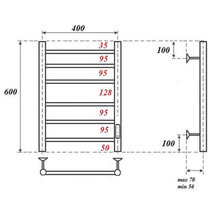 Электрический полотенцесушитель Point Аврора PN10846W П6 400x600 диммер справа Белый