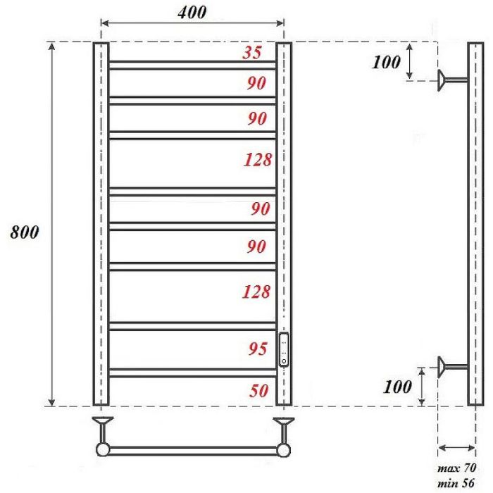 Электрический полотенцесушитель Point Аврора PN10848B П8 400x800 диммер справа Черный