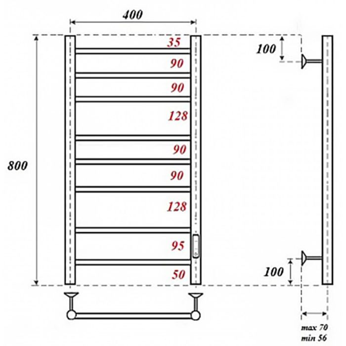 Электрический полотенцесушитель Point Аврора PN10848W П8 400x800 диммер справа Белый