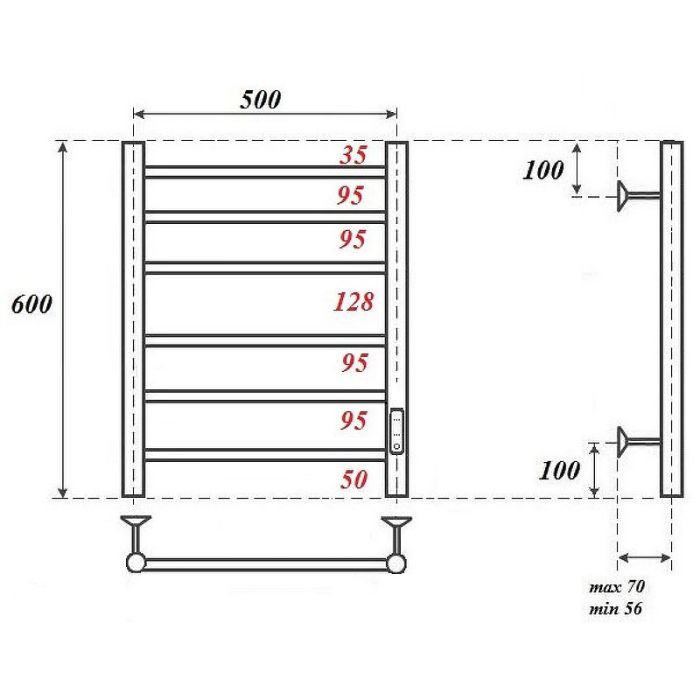 Электрический полотенцесушитель Point Аврора PN10856B П6 500x600 диммер справа Черный