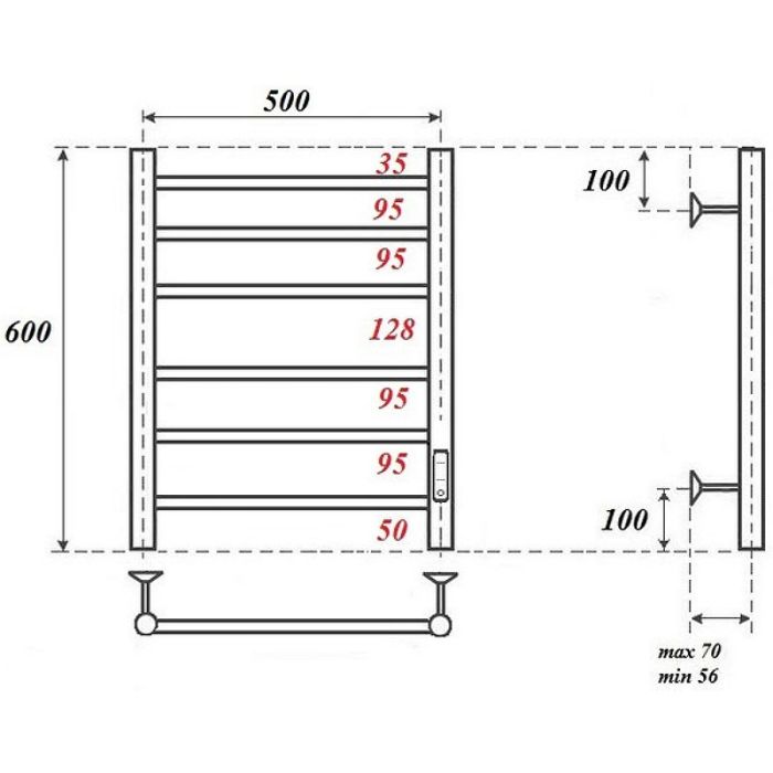 Электрический полотенцесушитель Point Аврора PN10856W П6 500x600 диммер справа Белый