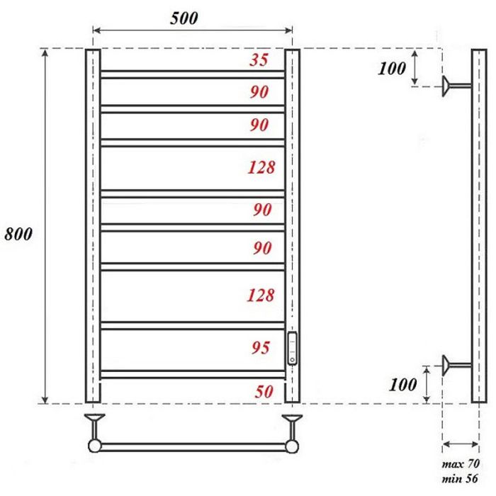 Электрический полотенцесушитель Point Аврора PN10858B П8 500x800 диммер справа Черный