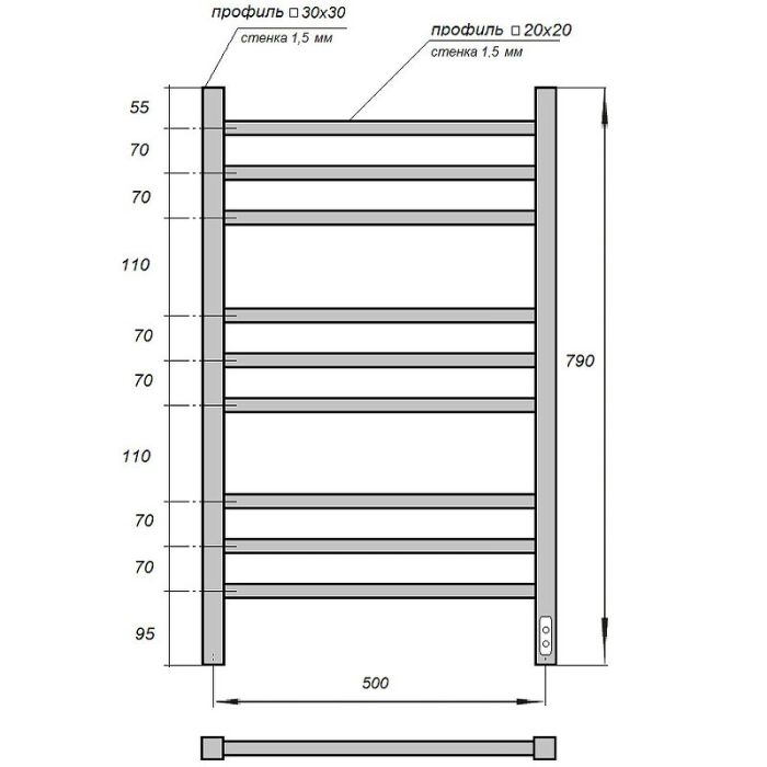 Электрический полотенцесушитель Point Вега PN71858W П9 500x800 диммер справа Белый