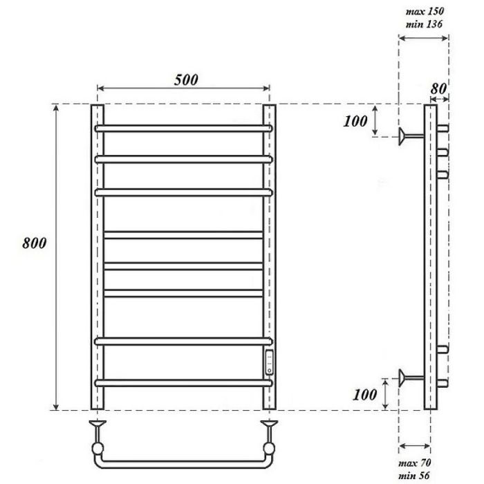 Электрический полотенцесушитель Point Сатурн PN90858W П8 500x800 диммер справа Белый