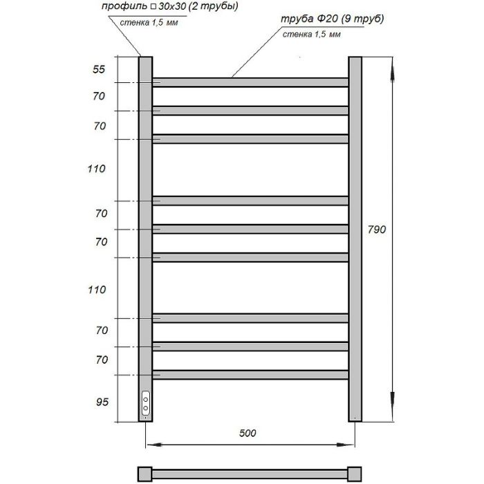 Электрический полотенцесушитель Point Веста Point PN70758W П9 500x800 диммер слева Белый