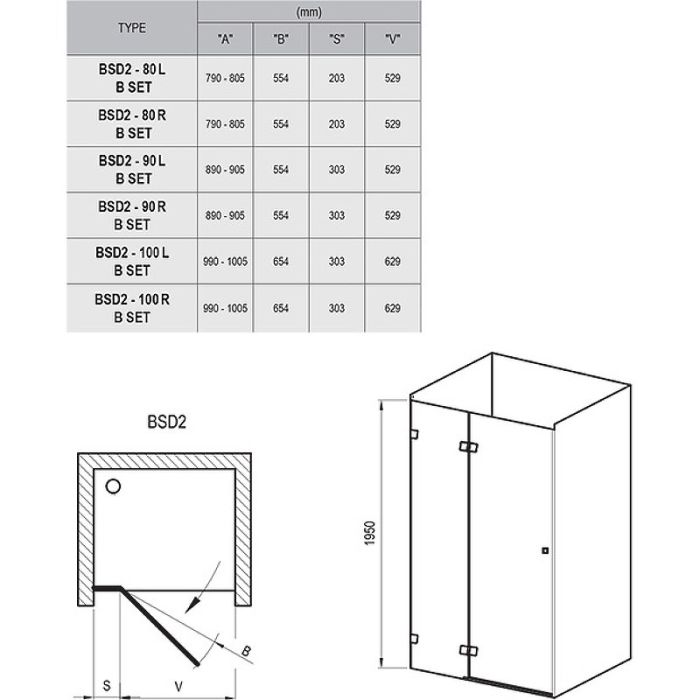 Душевая дверь Ravak Brilliant BSD2-90 A R 0UP7AA00Z1 профиль Хром стекло Transparent