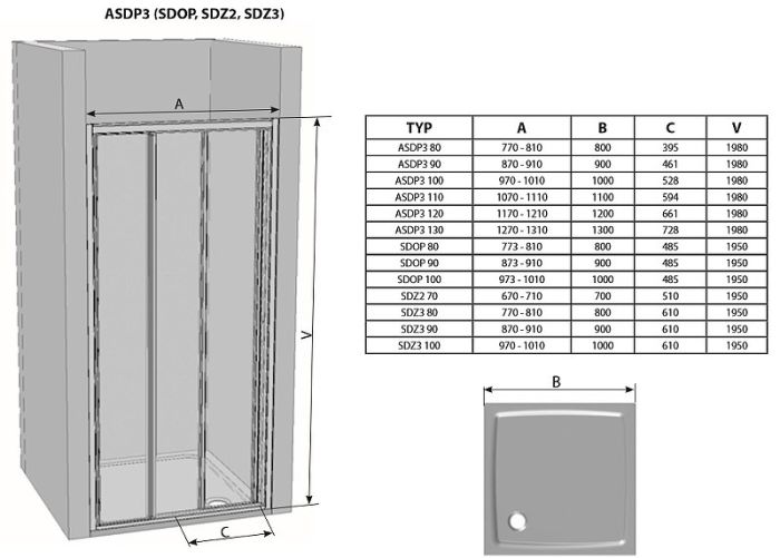 Душевая дверь Ravak Supernova ASDP3-130 00VJ01R2Z1 профиль Белый стекло Transparent