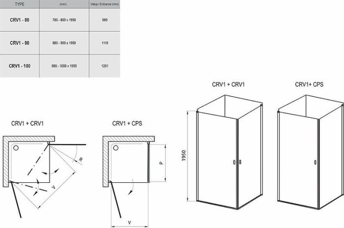 Душевая дверь Ravak Chrome CRV1-90 1QV70U01Z1 профиль Сатин стекло Transparent